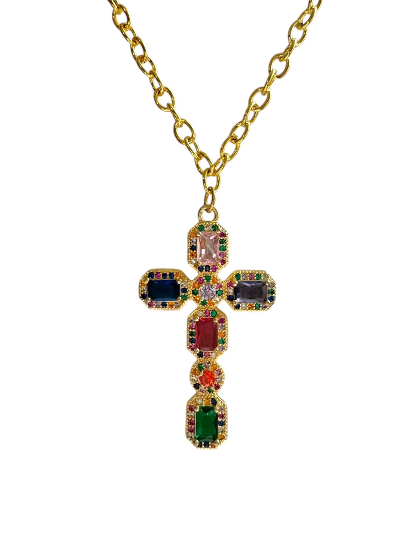 Rainbow Cross Necklace