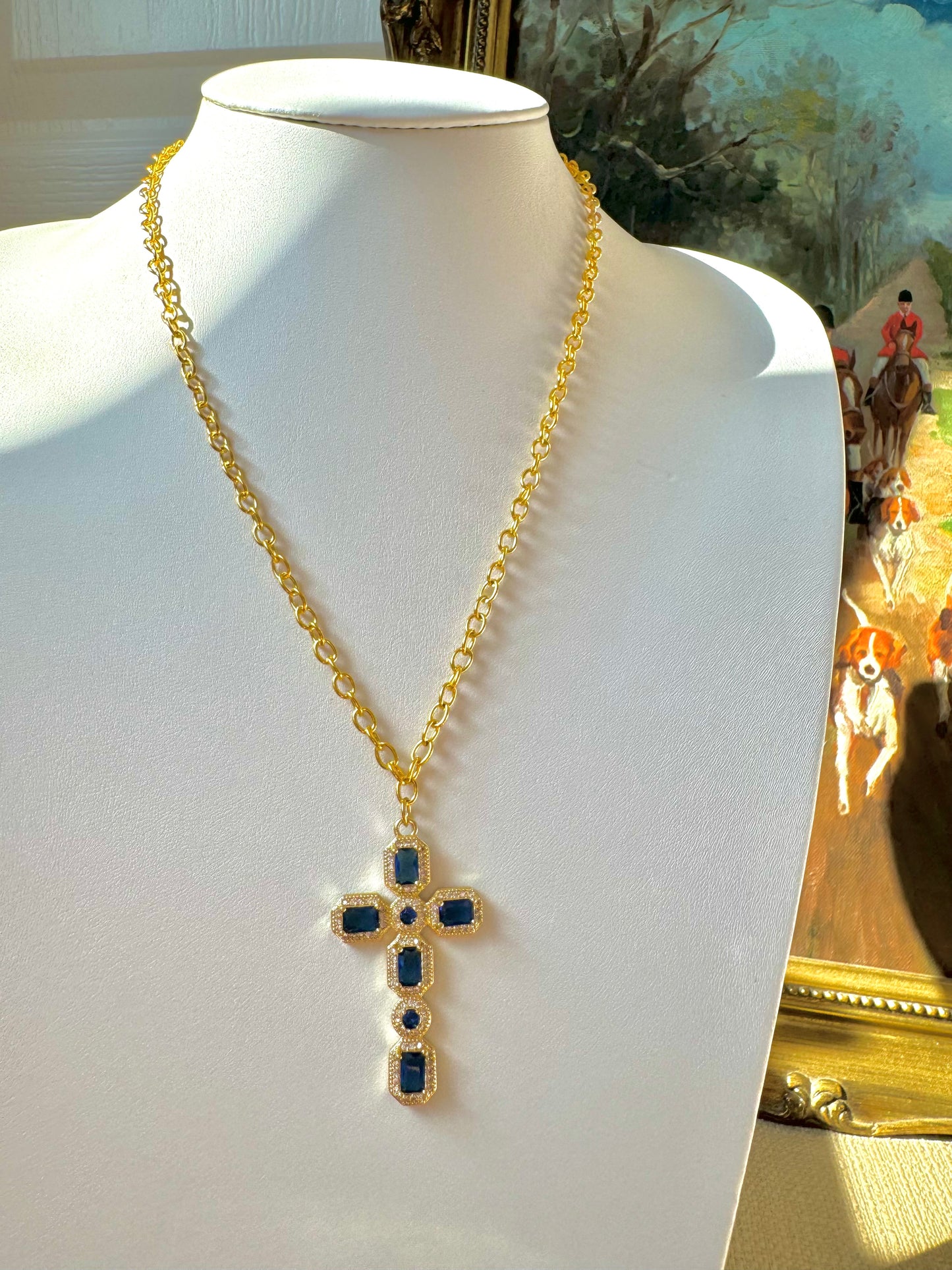 Dark Blue Cross Necklace
