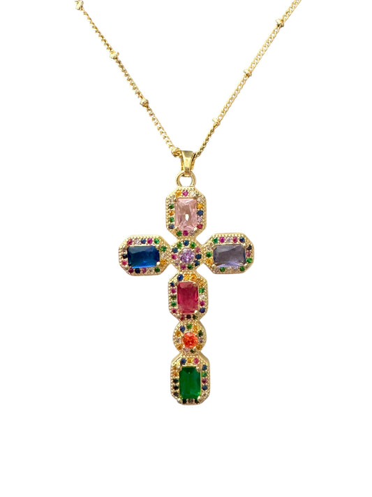 Rainbow Cross Necklace