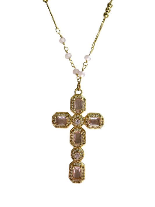 Pink dainty Cross Necklace